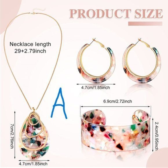 NEW Acrylic Jewelry Set for Women Statement Earrings Necklace Bracelet F… - Picture 6 of 6